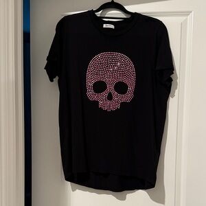 Lauren Moshi Black Tee with Pink Skull Design
